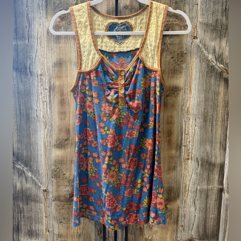 Scrapbook Tan and Blue Floral Top